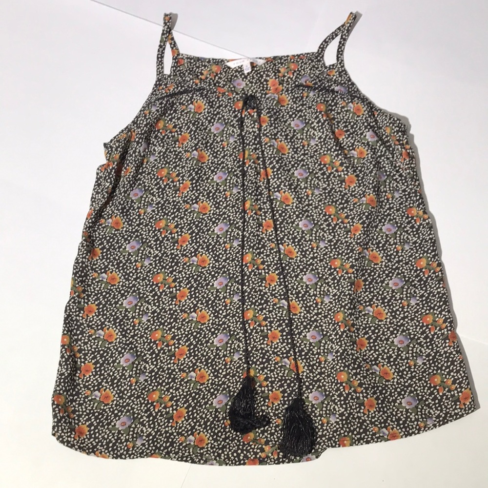 Your Story womens floral tank top w/ Tassels small brown orange flowers